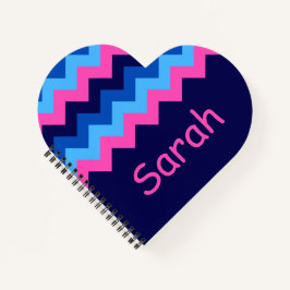 Koel Blauw Roze Chevron Monogram Hart Notitieboek