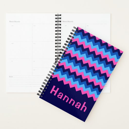 Koel Blauw Roze Chevron Monogram Kleine Planner (Display)