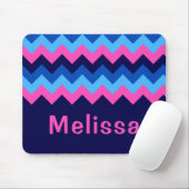 Koel Blauw Roze Chevron Monogram Muismat (Met muis)