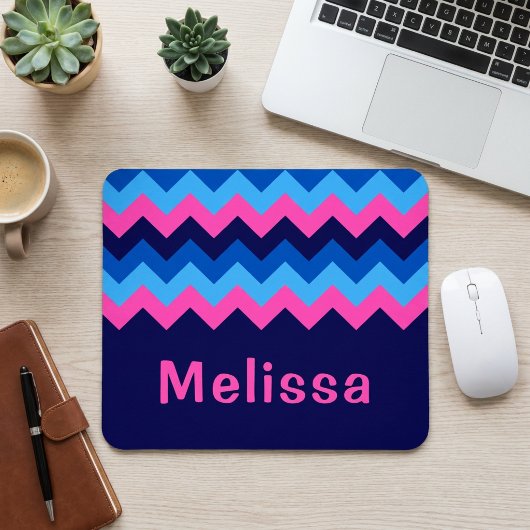 Koel Blauw Roze Chevron Monogram Muismat