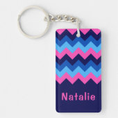 Koel Blauw Roze Chevron Monogram Rechthoek Sleutel Sleutelhanger (Voorkant)