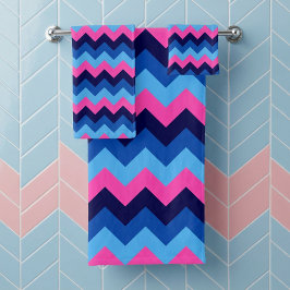 Koel Blauw Roze Chevron Patroon Bad Handdoek Set