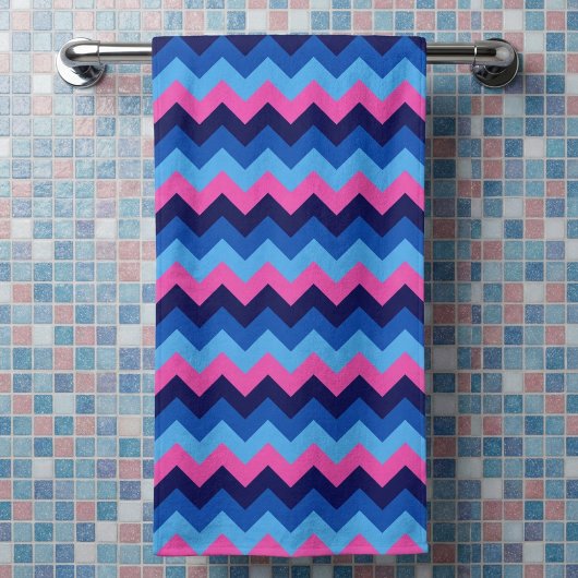 Koel Blauw Roze Chevron Patroon Badhanddoek