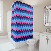 Koel Blauw Roze Chevron Patroon Douchegordijn (In situ)