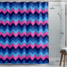 Koel Blauw Roze Chevron Patroon Douchegordijn