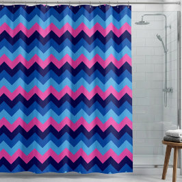Koel Blauw Roze Chevron Patroon Douchegordijn