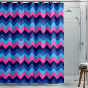 Koel Blauw Roze Chevron Patroon Douchegordijn