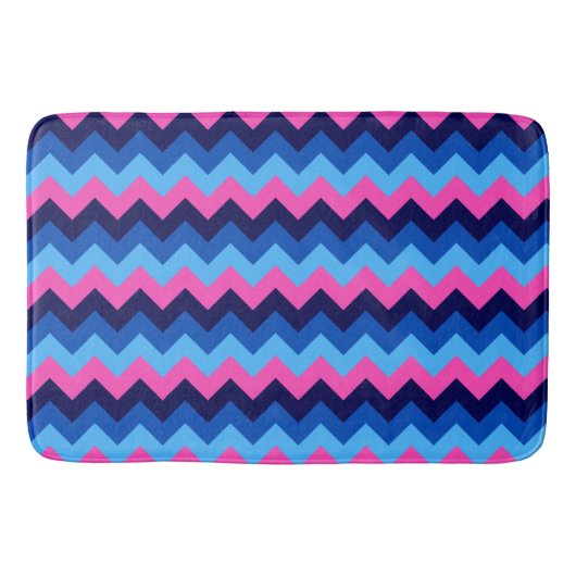 Koel Blauw Roze Chevron Patroon Grote Badmat (Voorkant)