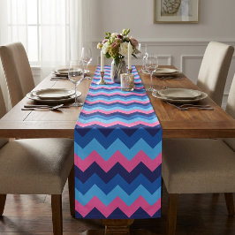 Koel Blauw Roze Chevron Patroon Grote Tafel Runner Lange Tafelloper