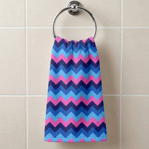 Koel Blauw Roze Chevron Patroon Handdoek