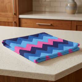 Koel Blauw Roze Chevron Patroon Keukenhanddoek