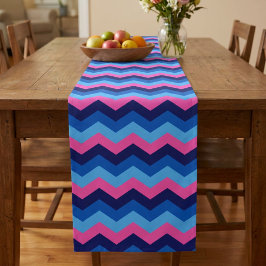 Koel Blauw Roze Chevron Patroon Kleine Tafel Runne Korte Tafelloper