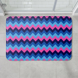 Koel Blauw Roze Chevron Patroon Middelgrote Badmat