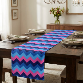 Koel Blauw Roze Chevron Patroon Middelgrote Tafel Medium Tafelloper
