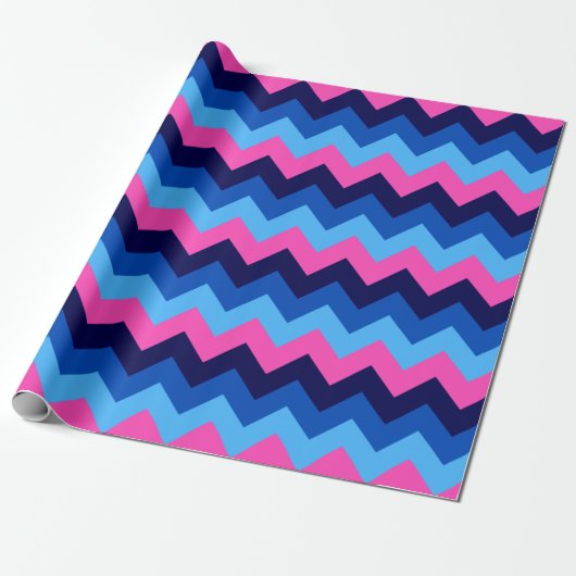 Koel Blauw Roze Chevron Patroon Wrapping Papier (Uitgerold)