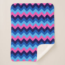 Koel Blauw Roze Chevron Print Kleine Sherpa Deken