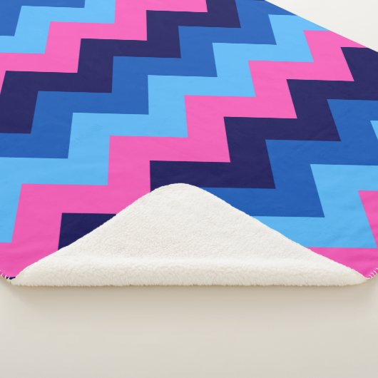 Koel Blauw Roze Chevron Print Medium Sherpa Deken (3/4)