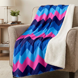 Koel Blauw Roze Chevrons Middelgrote Sherpa Deken