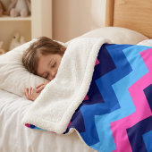 Koel Blauw Roze Chevrons Middelgrote Sherpa Deken