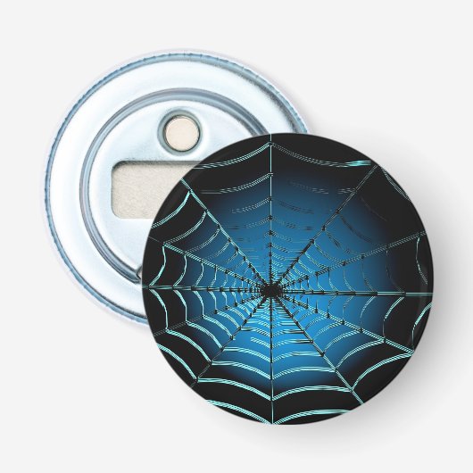 Koel Blauw Spinnenweb Button Flesopener (Voorkant)