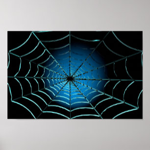Koel Blauw Spinnenweb Poster
