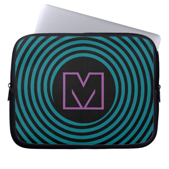 Koel Blauw Spiraalvormig Vortex Monogram Laptop Sleeve (Voorkant)