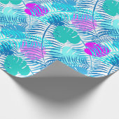 Koel Blauw Tropisch Palmleder met warmroze Cadeaupapier (Hoek)