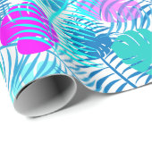 Koel Blauw Tropisch Palmleder met warmroze Cadeaupapier (Rol Hoek)