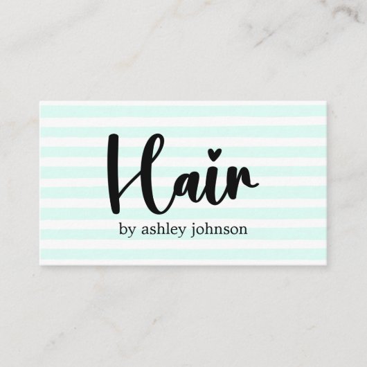 Koel Blauw Wit Gestreept Vet Hart Haarsalon Visitekaartje (Voorkant)
