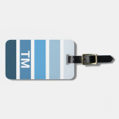 Koel Blauw Wit Strepen Monogram Bagagelabel (Voorkant horizontaal)