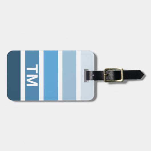 Koel Blauw Witte Strepen Monogram Bagagelabel (Voorkant horizontaal)