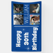 Koel blauwe fotocollage leeftijd verjaardag spandoek (Verticaal)