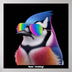 Koel Blauwe Gaai Vogels Die Zonnebril Dragen Retro Poster