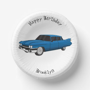 Koel blauwe klassieke auto uit 1959 papieren kommen