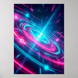 Koel Blauwe Kosmische Energie Abstract Universum Poster