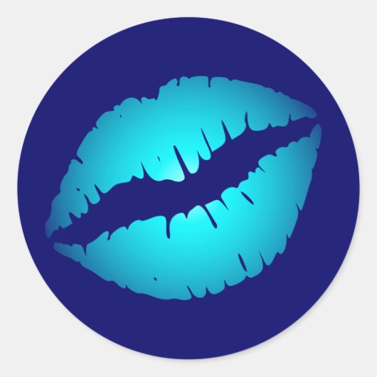 Koel blauwe kus ronde sticker (Voorkant)