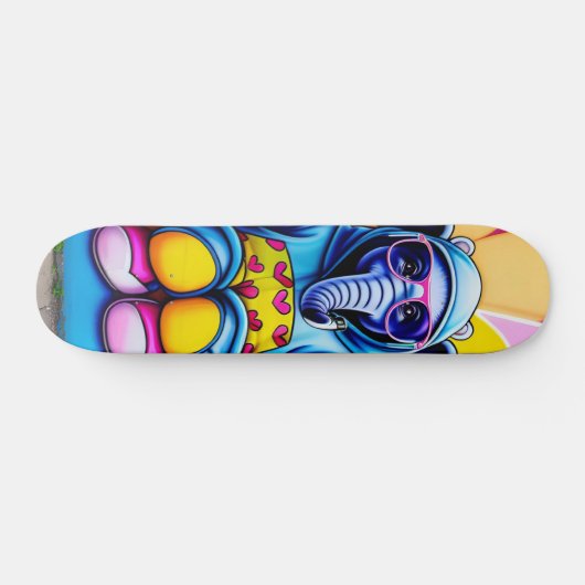 Koel blauwe olifant met bril persoonlijk skateboard (Horizontaal)