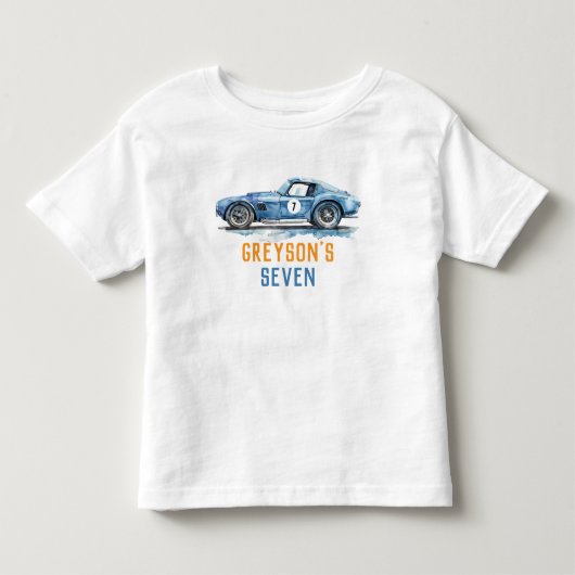 Koel blauwe raceauto voor jongens verjaardag kinder shirts (Voorkant)