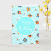 Koel blauwe zwembadfeest Zomerstemming Kaart (Gele Bloem)