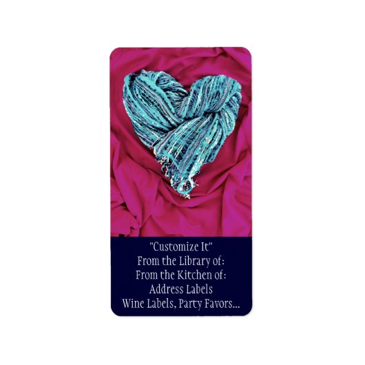 Koel Blauwgroen blauw hart op warmroze verbinding  Etiket (Voorkant)