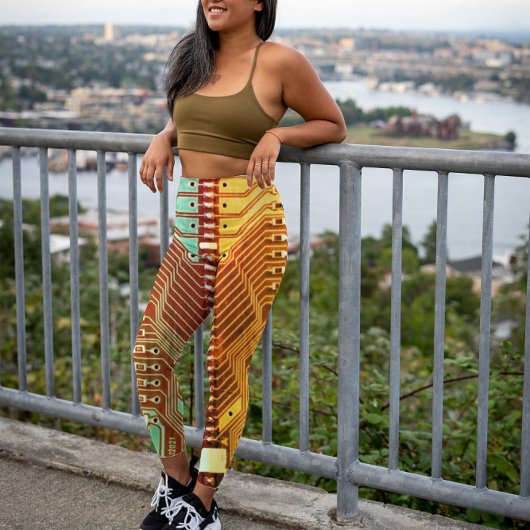 Koel Blauwgroen geel Uniek Retro Steampunk Monogra Leggings