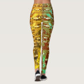 Koel Blauwgroen geel Uniek Retro Steampunk Monogra Leggings (Achterkant)