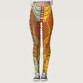 Koel Blauwgroen geel Uniek Retro Steampunk Monogra Leggings (Voorkant)