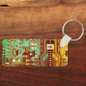 Koel Blauwgroen geel Uniek Retro Steampunk Monogra Sleutelhanger (Voorkant)