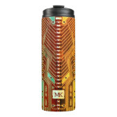 Koel Blauwgroen geel Uniek Retro Steampunk Monogra Thermosbeker (Voorkant)