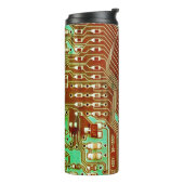 Koel Blauwgroen geel Uniek Retro Steampunk Monogra Thermosbeker (Gedraaid links)