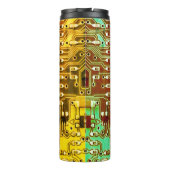 Koel Blauwgroen geel Uniek Retro Steampunk Monogra Thermosbeker (Achterkant)