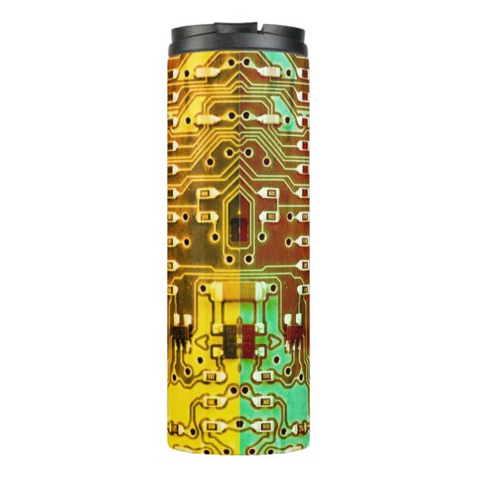 Koel Blauwgroen geel Uniek Retro Steampunk Monogra Thermosbeker (Achterkant)