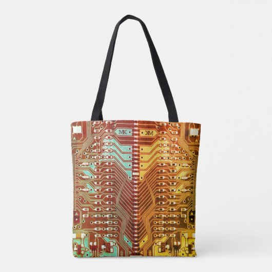 Koel Blauwgroen geel Uniek Retro Steampunk Monogra Tote Bag (Achterkant)