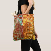 Koel Blauwgroen geel Uniek Retro Steampunk Monogra Tote Bag (Dichtbij)